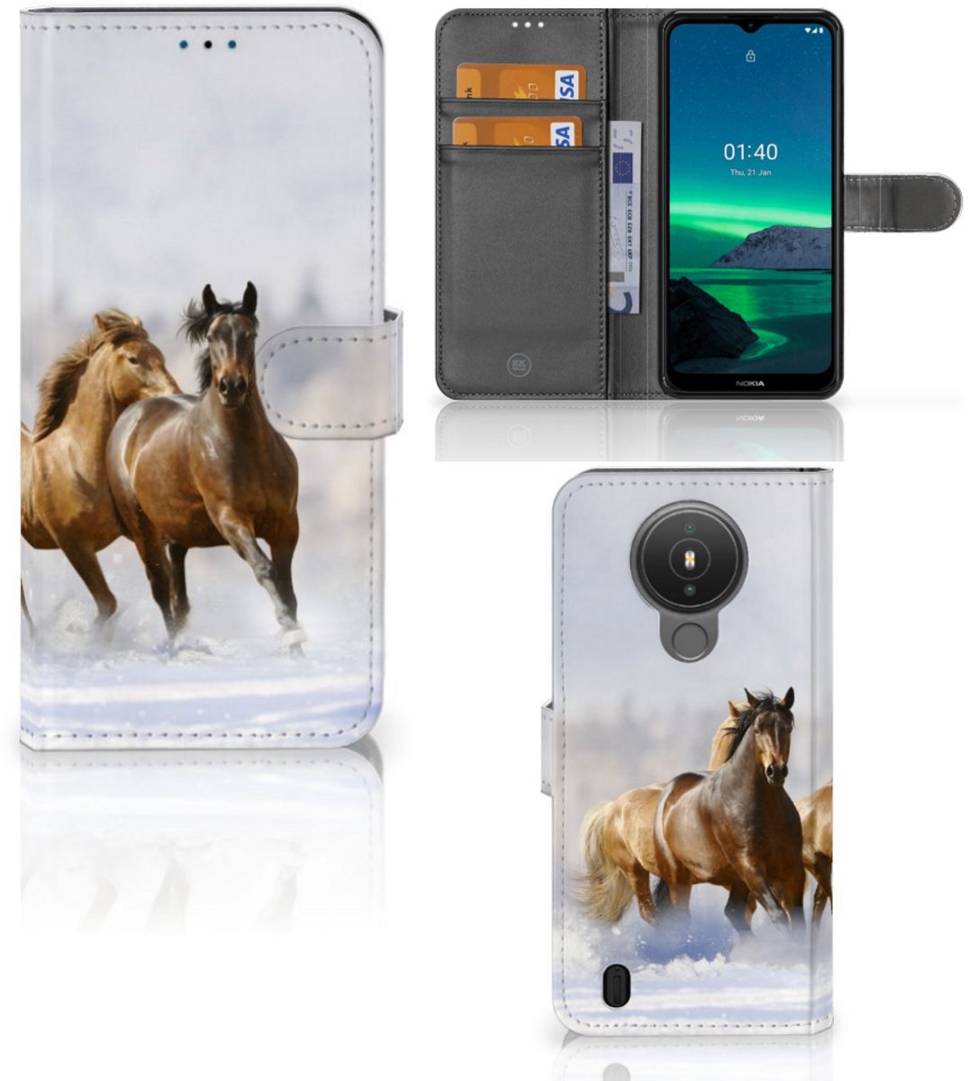 Nokia 1.4 Telefoonhoesje met Pasjes Paarden