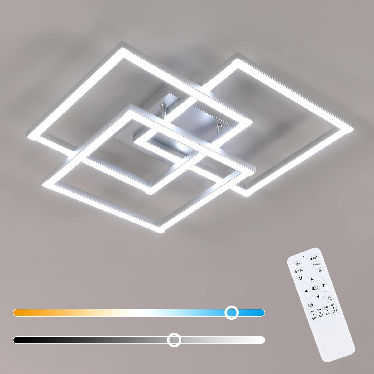 Haobosic - Vierkante Plafondlamp - Zilver - Dimbare + Afstandsbediening - 40W LED