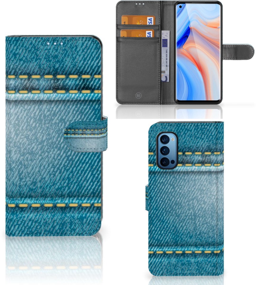 OPPO Reno 4 Pro 5G Wallet Case met Pasjes Jeans