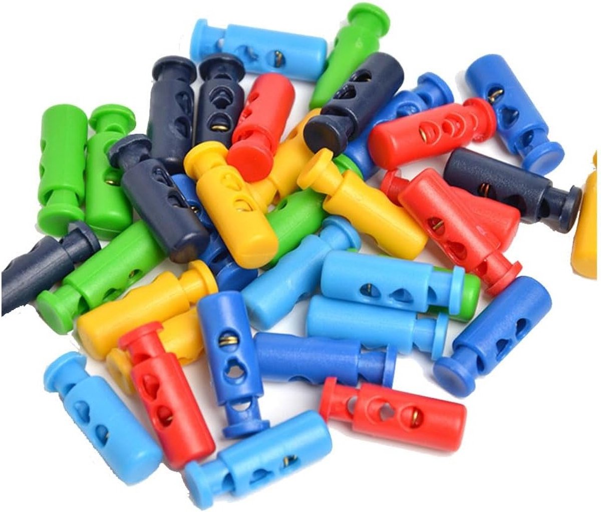 Set van 100 kleurrijke plastic koordclips met veersluiting voor trekkoorden, tasjes en kleding