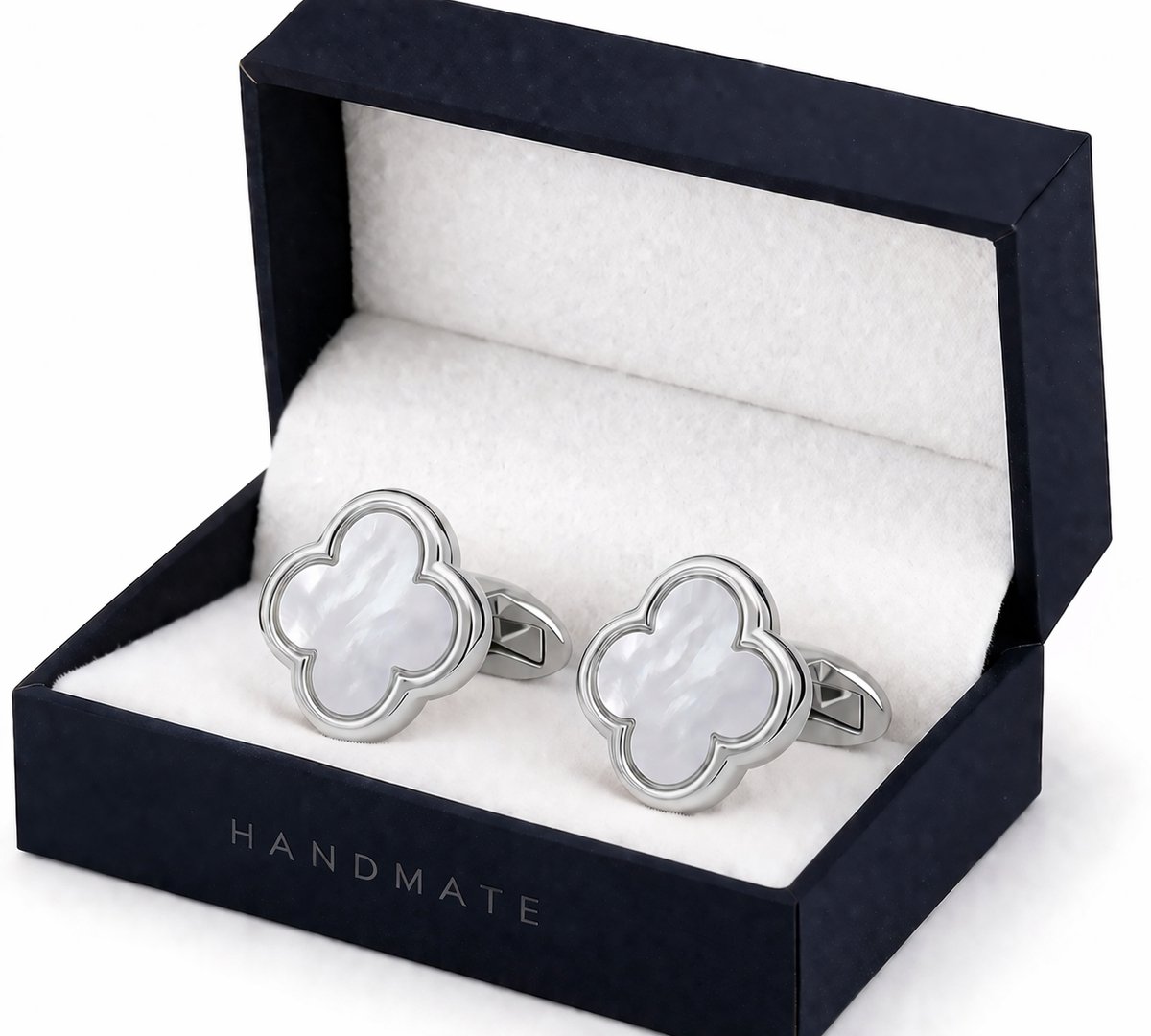 Manchetknopen Klaver - Luxe Parelmoer Manchetknopen - Mother of Pearls Clover Cufflinks - Zilver