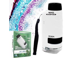 WYFCR 60 tot 120 keer brandpuntsafstand mini zakmicroscoop voor volwassenen, verlichte zakmicroscoop voor kinderen, draagbare handheld, Student Science Lab, voor Kids Science Lab (wit)