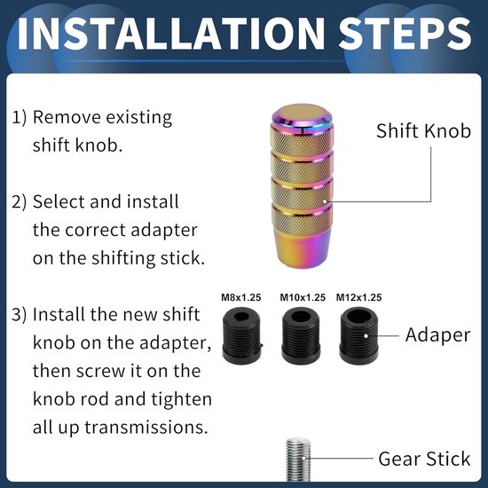 Auto Shift Knop, 9,5 cm Universeel voor Automatische en Handmatige Voertuig Versnellingspook Knop met 3 Adapter Aluminiumlegering Veelkleurig, 1 Set — afbeelding 3