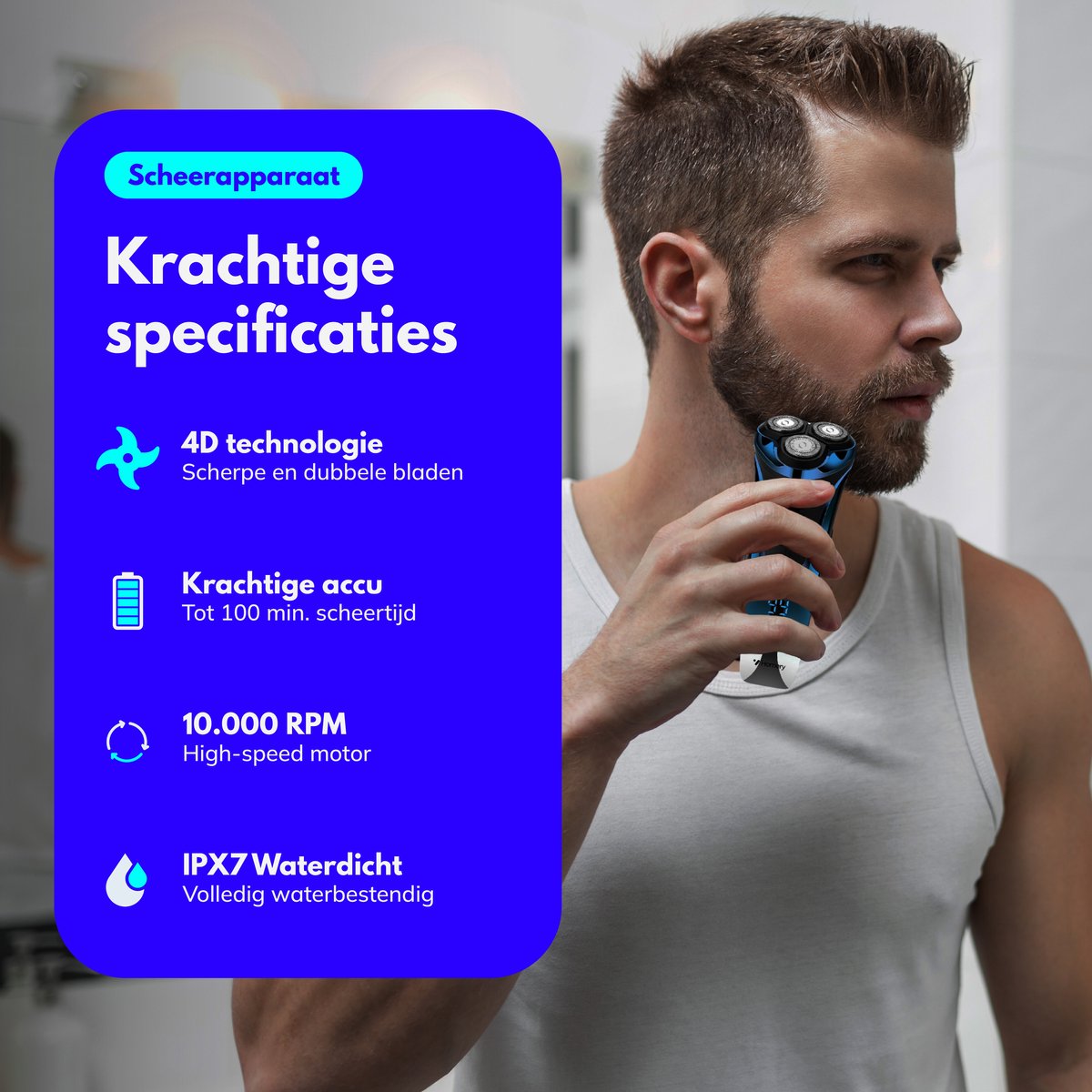 Humery Elektrisch Scheerapparaat IPX7 Waterdicht met Pop-up Trimmer - afbeelding 3