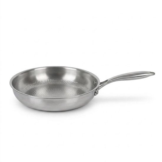 Aravé® Titanium Koekenpan Gehamerd - 24 Ø - PFAS vrij - RVS Bakpan met 3-Laags Titanium Kookoppervlak - Alle Warmtebronnen