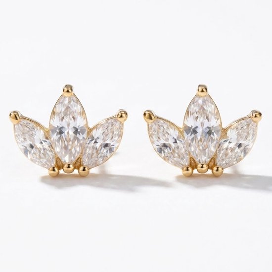 Boucles d'oreilles Lundholm pour femmes couleur or avec pierre – Acier inoxydable premium 2,5 micron plaqué or PVD – Studs zircone boucles d'oreilles – 0,8 cm – Série Elara – Design scandinave