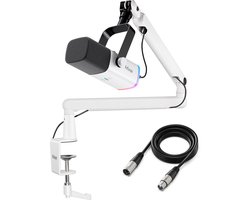 FIFINE TAM8 XLR - USB / XLR Studio microfoon - Flexibele Arm ( BM88 ) - Met kabelgoot - Geschikt voor PC/PS4/PS5 - RGB - Podcast - Gaming - Streaming - Wit