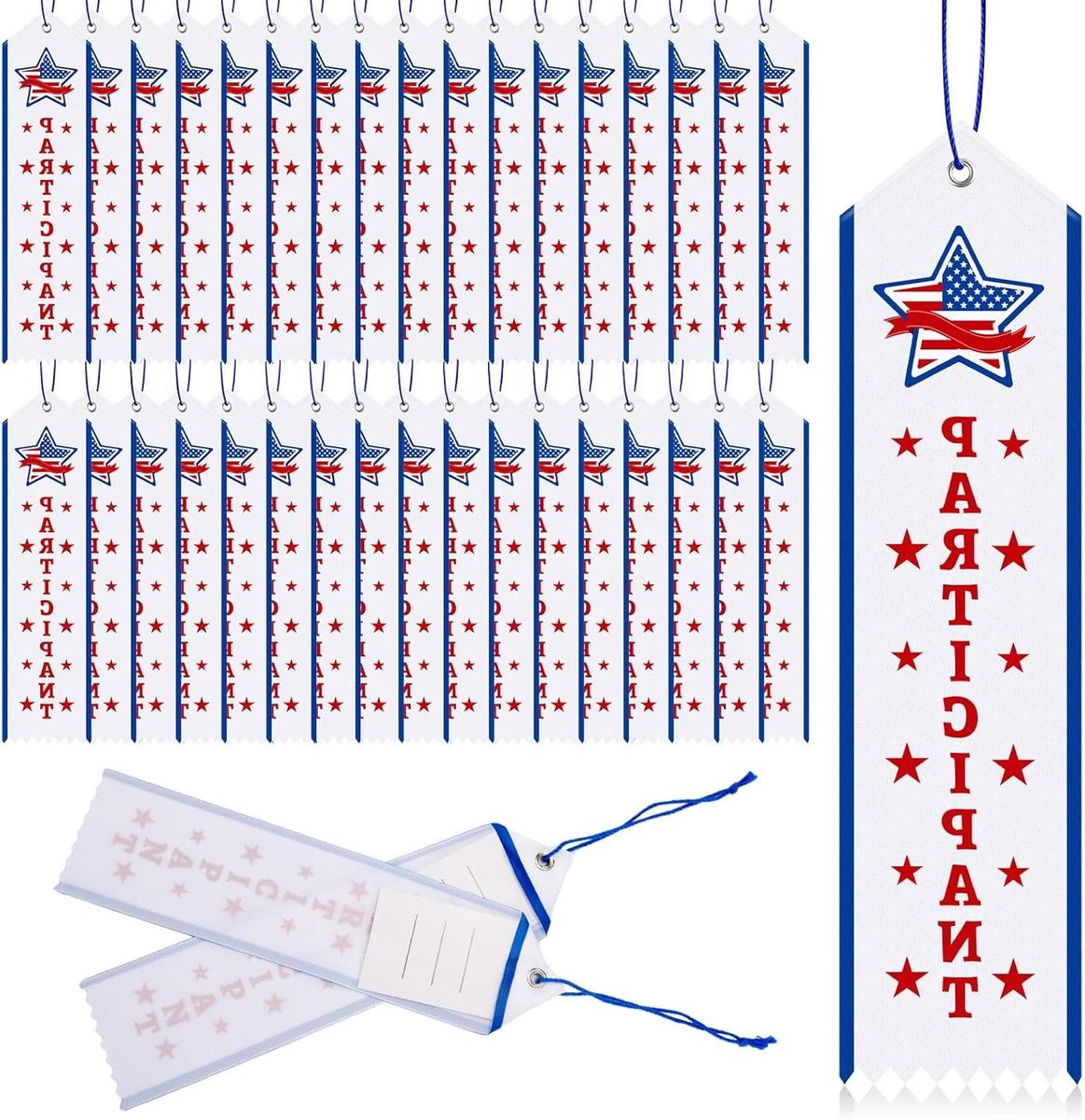 Deelnemersprijslinten - Awards linten Medaille linten - Evenementen Belonen - Met Kaart en Touwtje - 100 stuks - Wit Blauw Rood