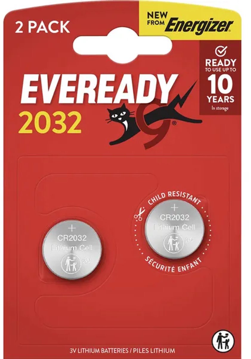 Energizer Eveready - Knoopcel batterijen - CR2032 - Lithium - 3V - 2 stuks