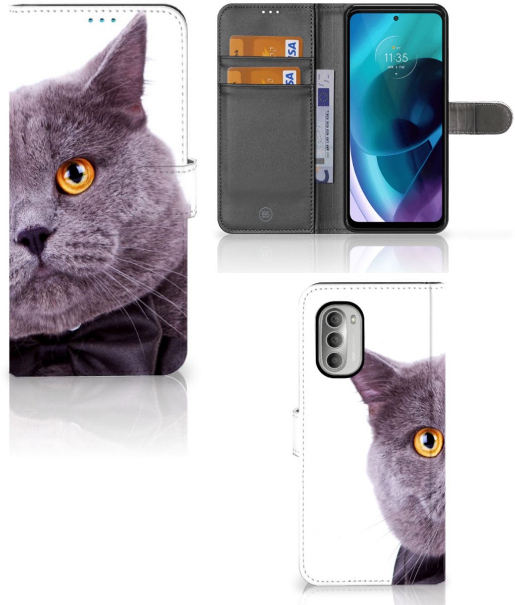 Book Case voor Motorola Moto G51 5G Telefoonhoesje met Pasjes Kat