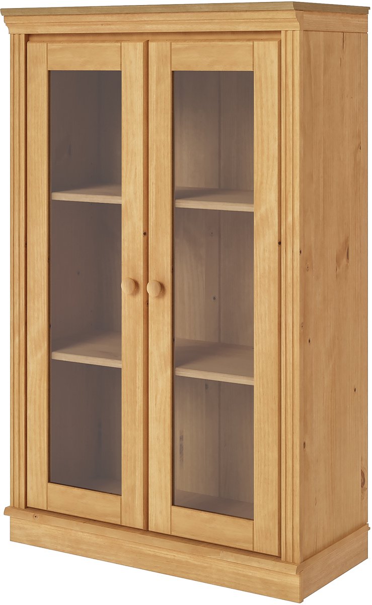 Notio Living Anita-Boekenkast laag met glazen deuren in dennenbeits, was Stain wax
