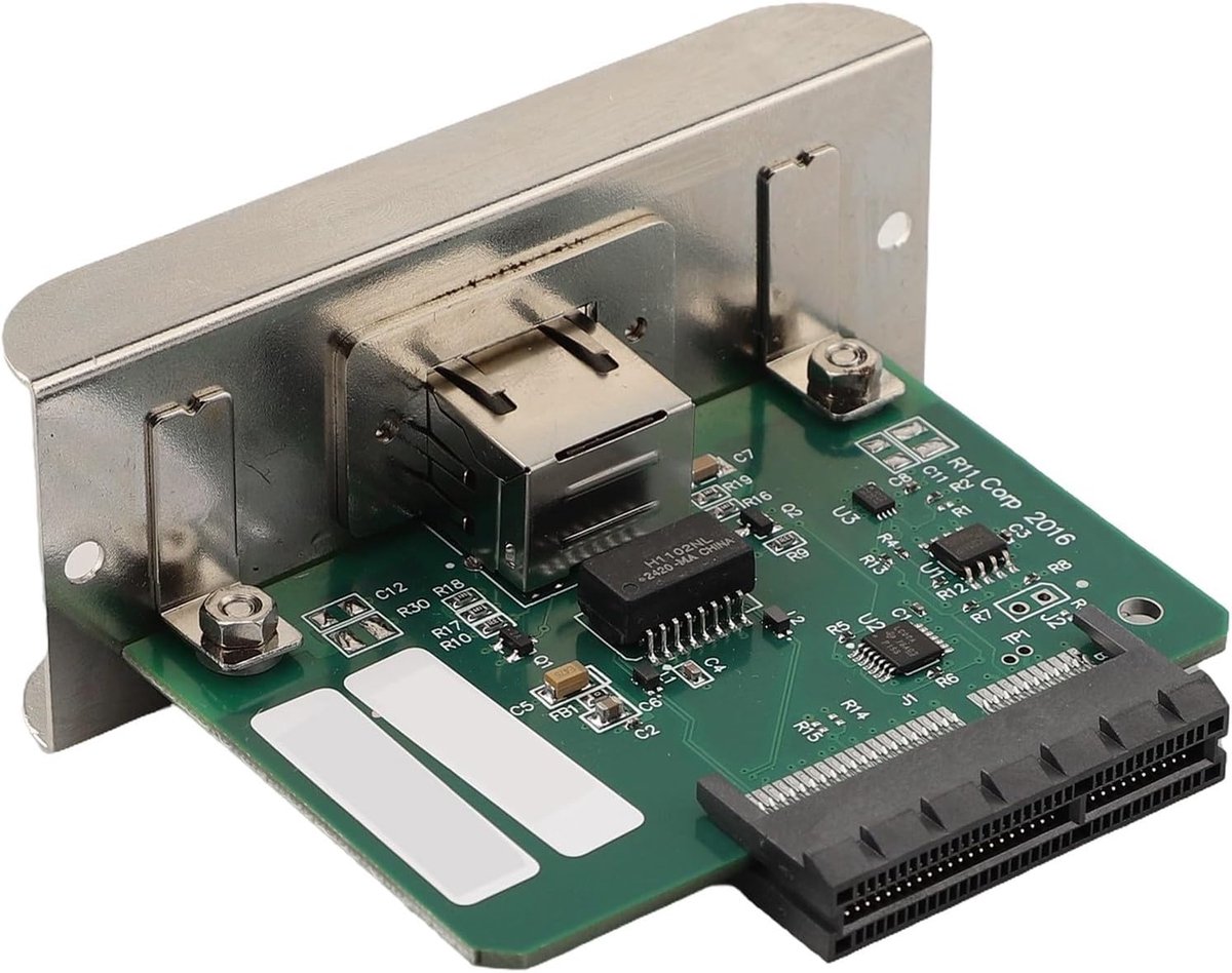 Netwerk Print Module - Printer Interface - Netwerk Connectiviteit - Stabiele Prestaties - 9x8x5 cm - Zilver Groen