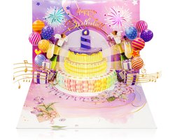 YYchan Popupkaarten - 3D Verjaardagskaart met Muziek en LED Licht - Interactieve Blaasbare Kaars - Zingende Pop-up Kaart Taart Ballonnen Vuurwerk - Happy Birthday Verrassing voor Kinderen en Volwassenen