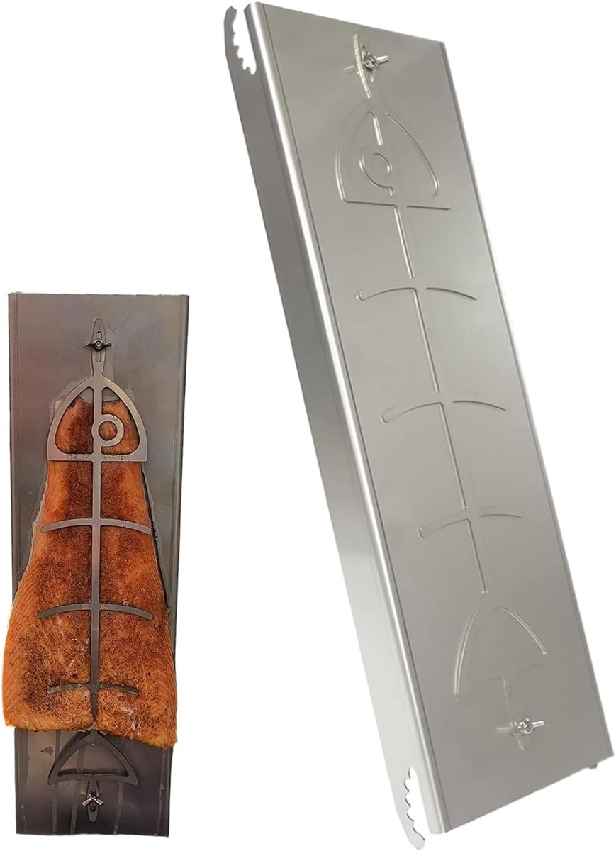 Vis Grill Rek - Zalm Houder - Buiten Koken - Verstelbaar Rooster - 54x14x4cm - Zilver