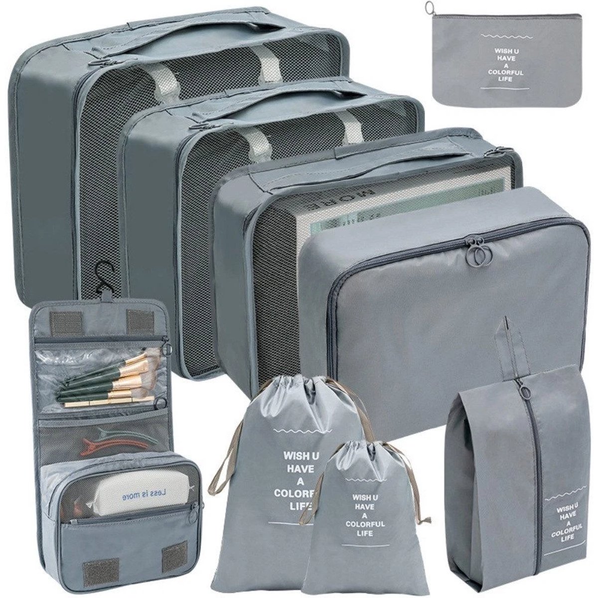 Packing Cubes - 9 stukken Koffer Organizer Set - Kleding Cosmetisch Bagage Organizer - Travel Cubes - Reis Accessoires - Voor Tassen en Backpacks - grijs