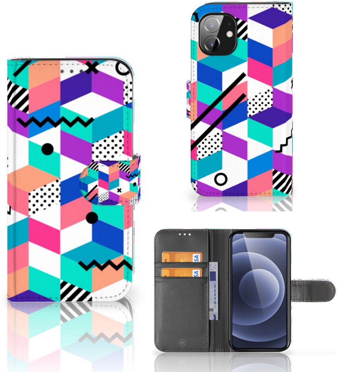 Apple iPhone 12 Mini Book Case Blokken Kleurrijk