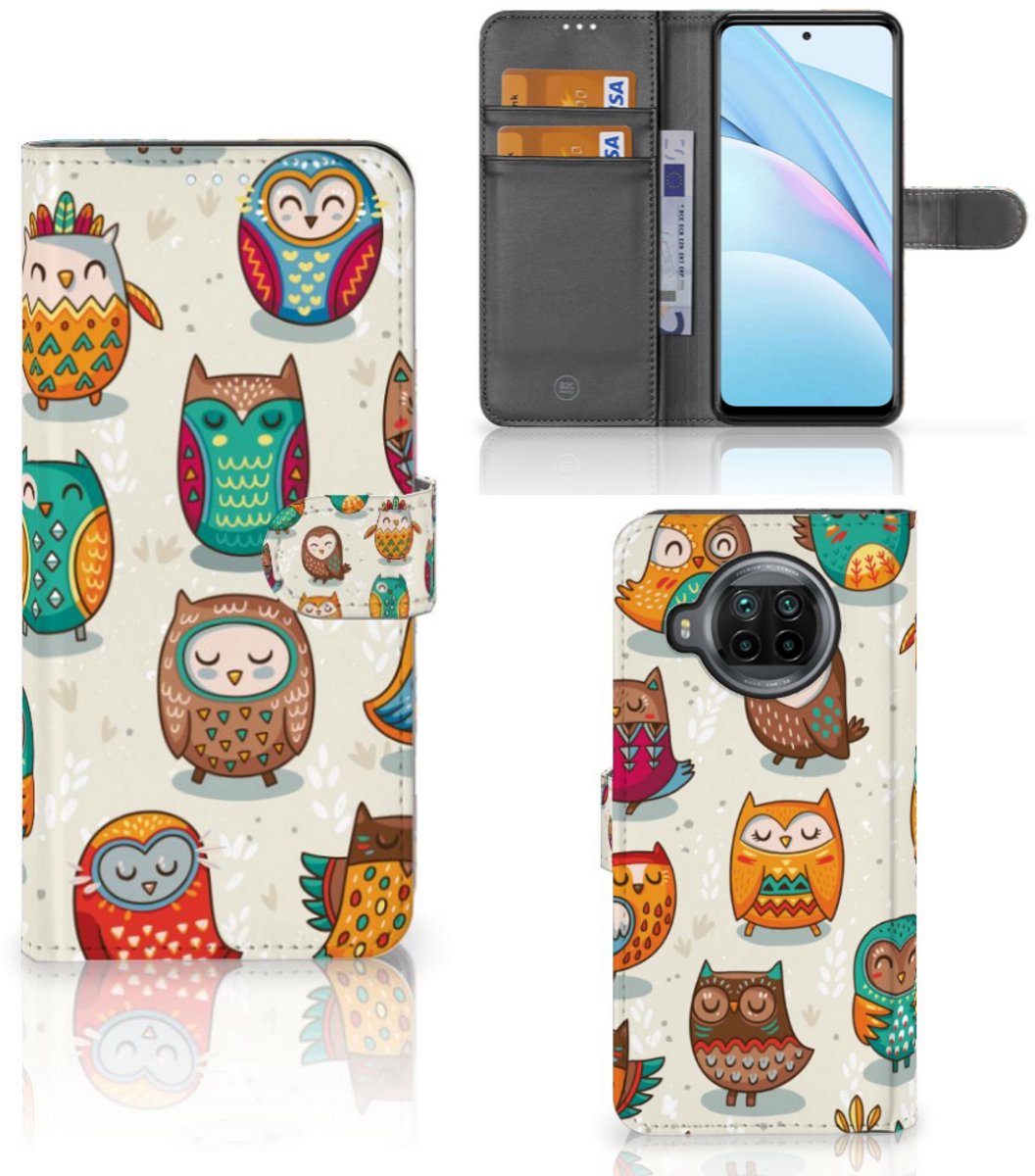Xiaomi Mi 10T Lite Telefoonhoesje met Pasjes Vrolijke Uilen