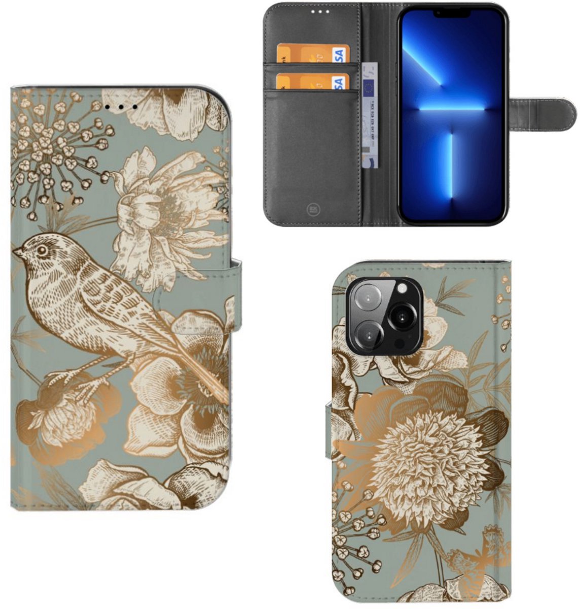 Hoesje voor iPhone 13 Pro Max Vintage Bird Flowers