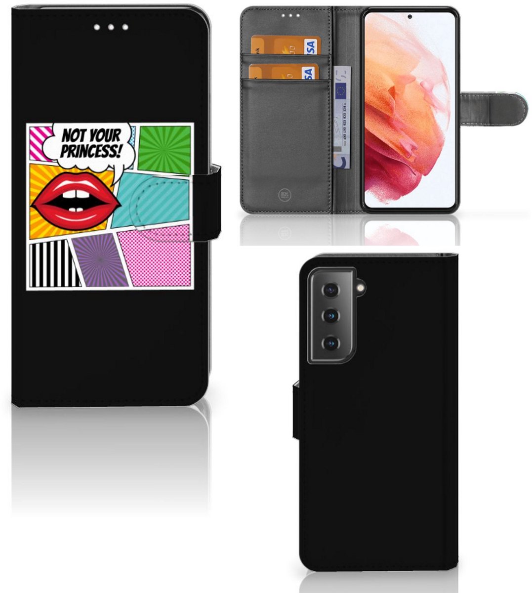 Samsung Galaxy S21 Wallet Case met Pasjes Popart Princess