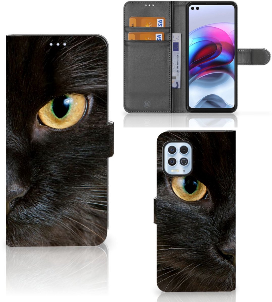 Motorola Moto G100 Telefoonhoesje met Pasjes Zwarte Kat