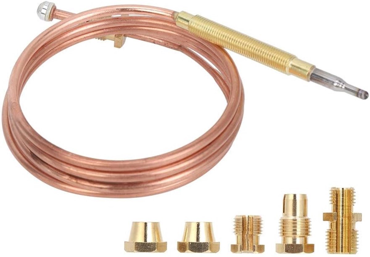Gasthermokoppel Set - Universeel Thermo Element - Veilig Gas Gebruik - Met Adapter 5 Moeren - 900 mm Lengte - Zilver