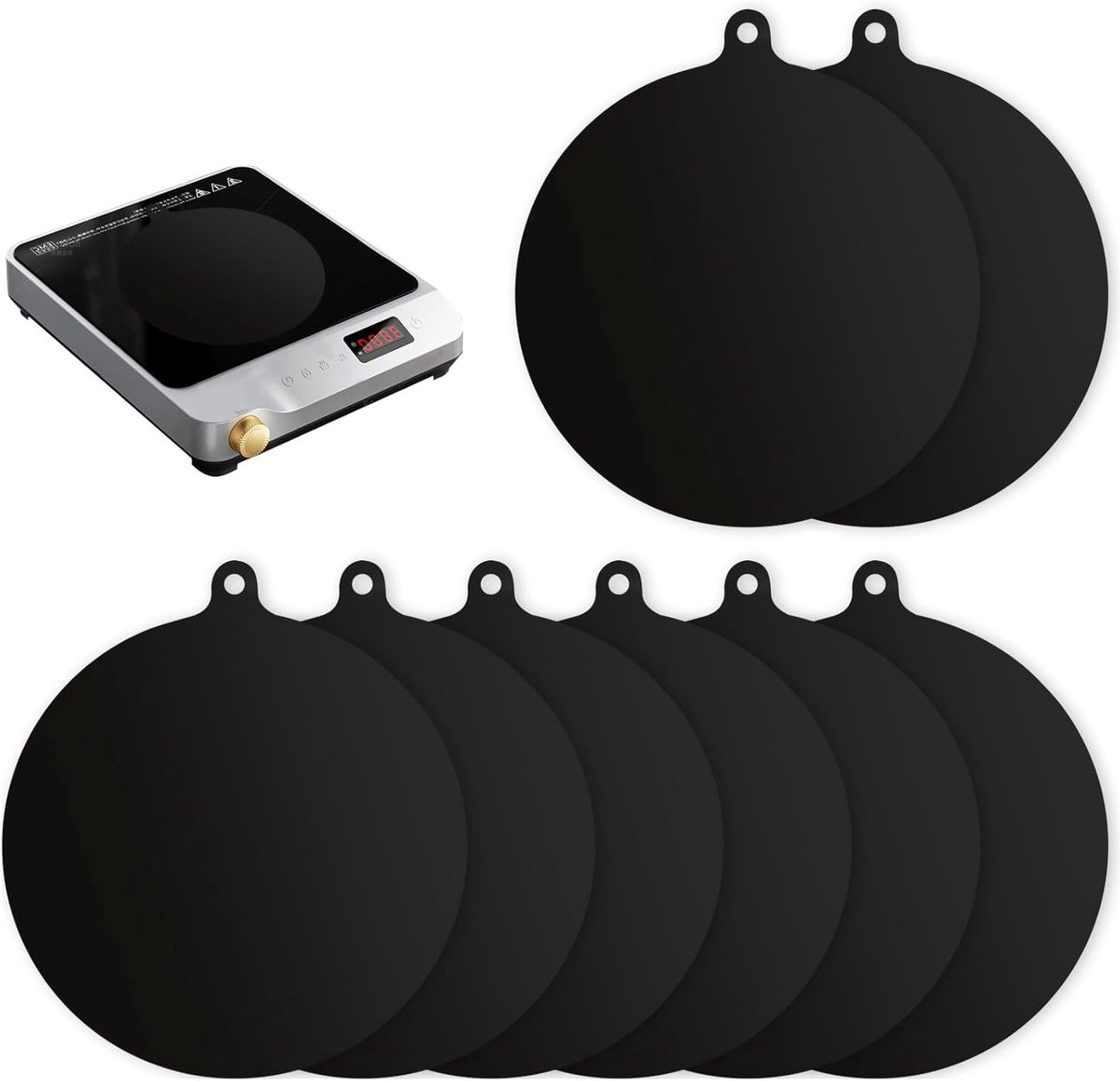 Siliconen inductiemat set van 8 stuks, ronde beschermmat voor inductiekookplaat, hittebestendig en antislip, 22 cm, ideaal voor keukenaccessoires en bakbenodigdheden