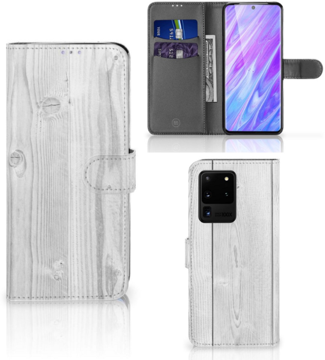 Samsung Galaxy S20 Ultra Book Style Case White Wood
