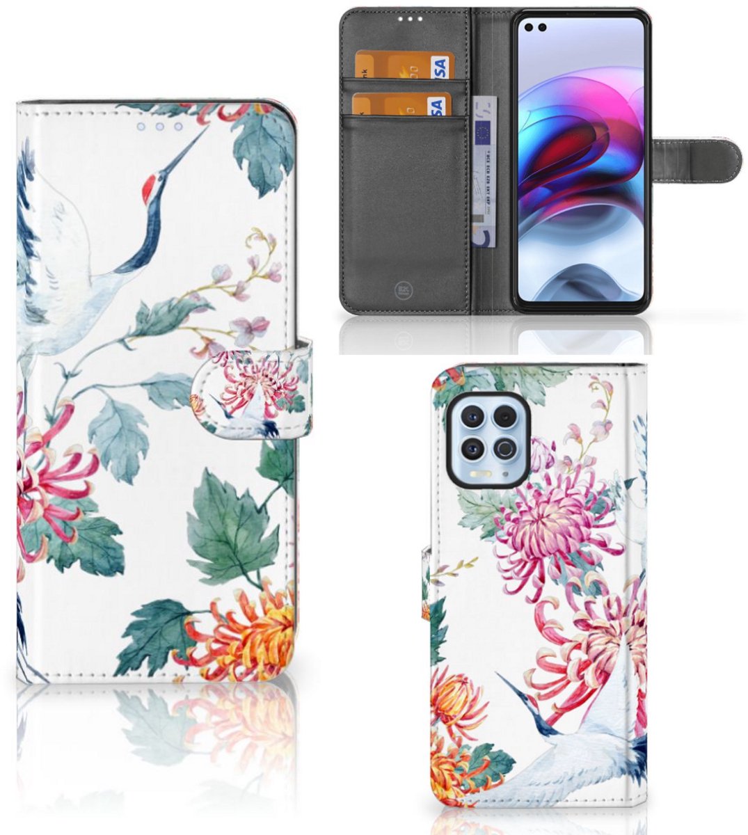 Motorola Moto G100 Telefoonhoesje met Pasjes Bird Flowers