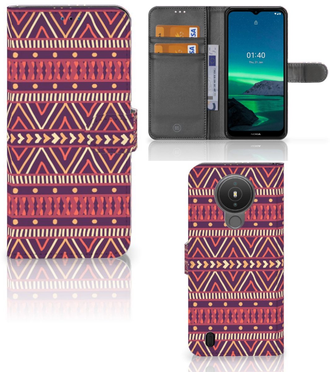 Nokia 1.4 Telefoon Hoesje Aztec Paars