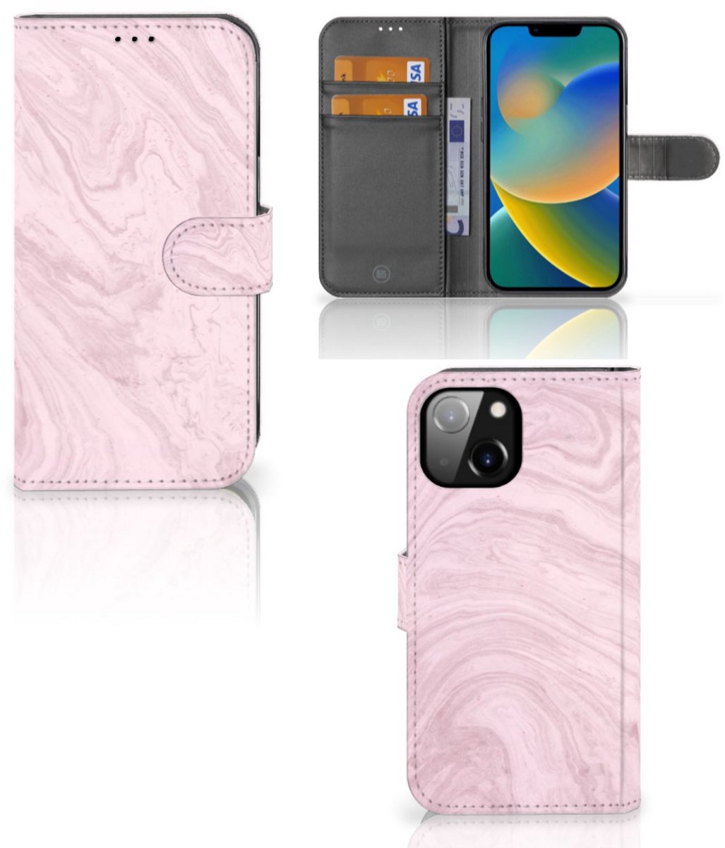 Book Case voor Apple iPhone 14 Bookcase Marble Pink - Origineel Cadeau Vriendin