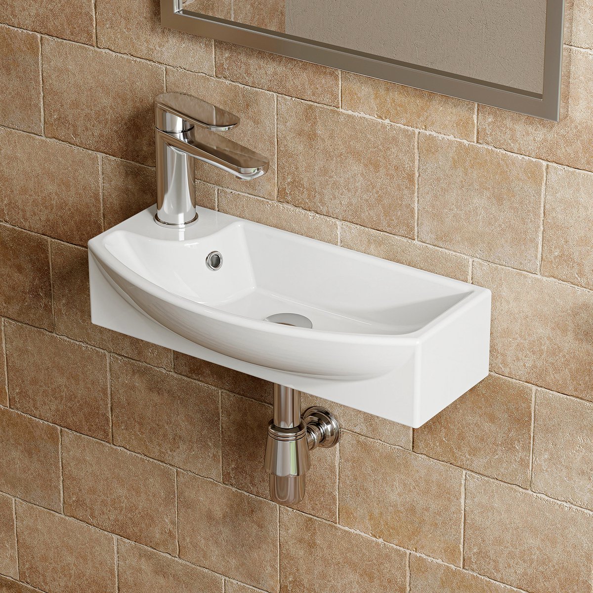 HOROW Toiletfontein - Wandmontage - Keramiek - met Kraangat overloop- Wit - 45x22x13 cm - Badkamerwastafel- Kraangat Rechts