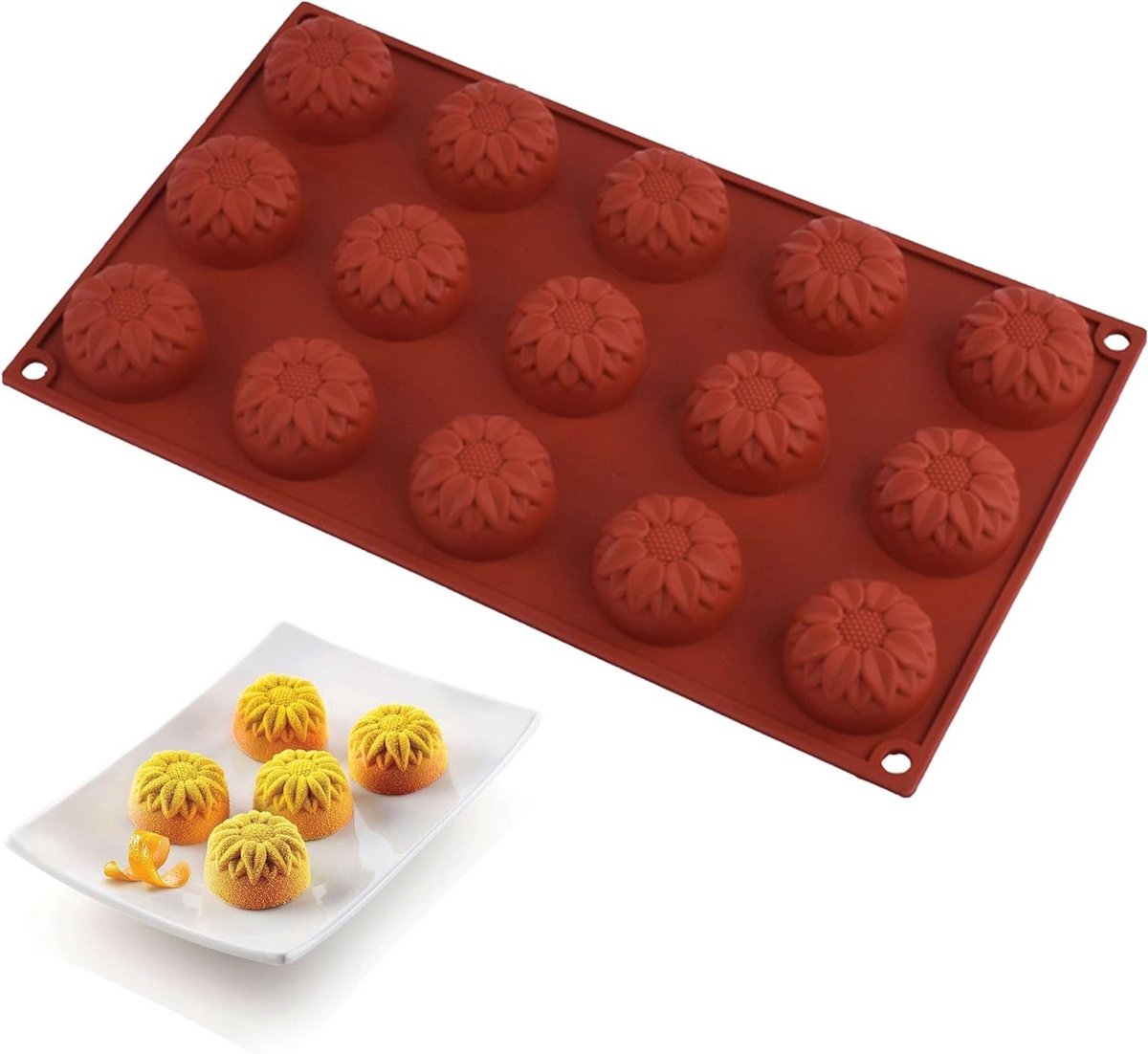 Siliconen mal voor 15 gaten, 3D zonnebloemen, ideaal voor fondant, chocolade en cake decoratie