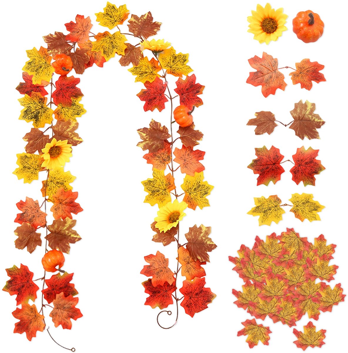 Cosensi - Autumn Garland - Kunststof Herfstdecoratie - 200cm lang - Ideaal voor Feesten - 50 Kunstmatige Esdoornbladeren - Geschikt voor Halloween ...