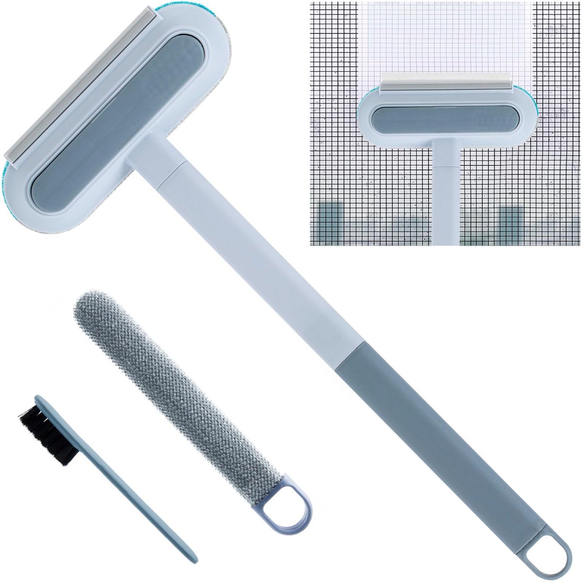Allecto - - 2-in-1 Mesh Cleaning Brush - Schoonmaakborstel - Praktisch - Grijs - Dubbelzijdig - Voor diverse oppervlakken - 18 x 6 x 44 cm