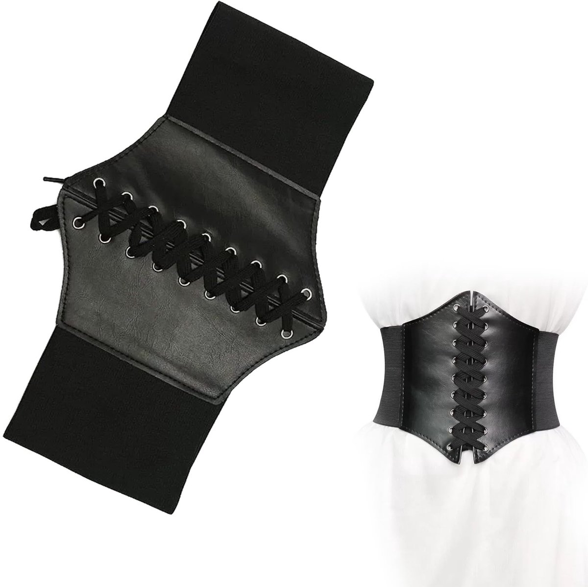 Cosensi - Corset - Piratenstijl - Retro Leren Corset - Zwart - Perfect voor Kostuums - Ideaal voor Avondjurken