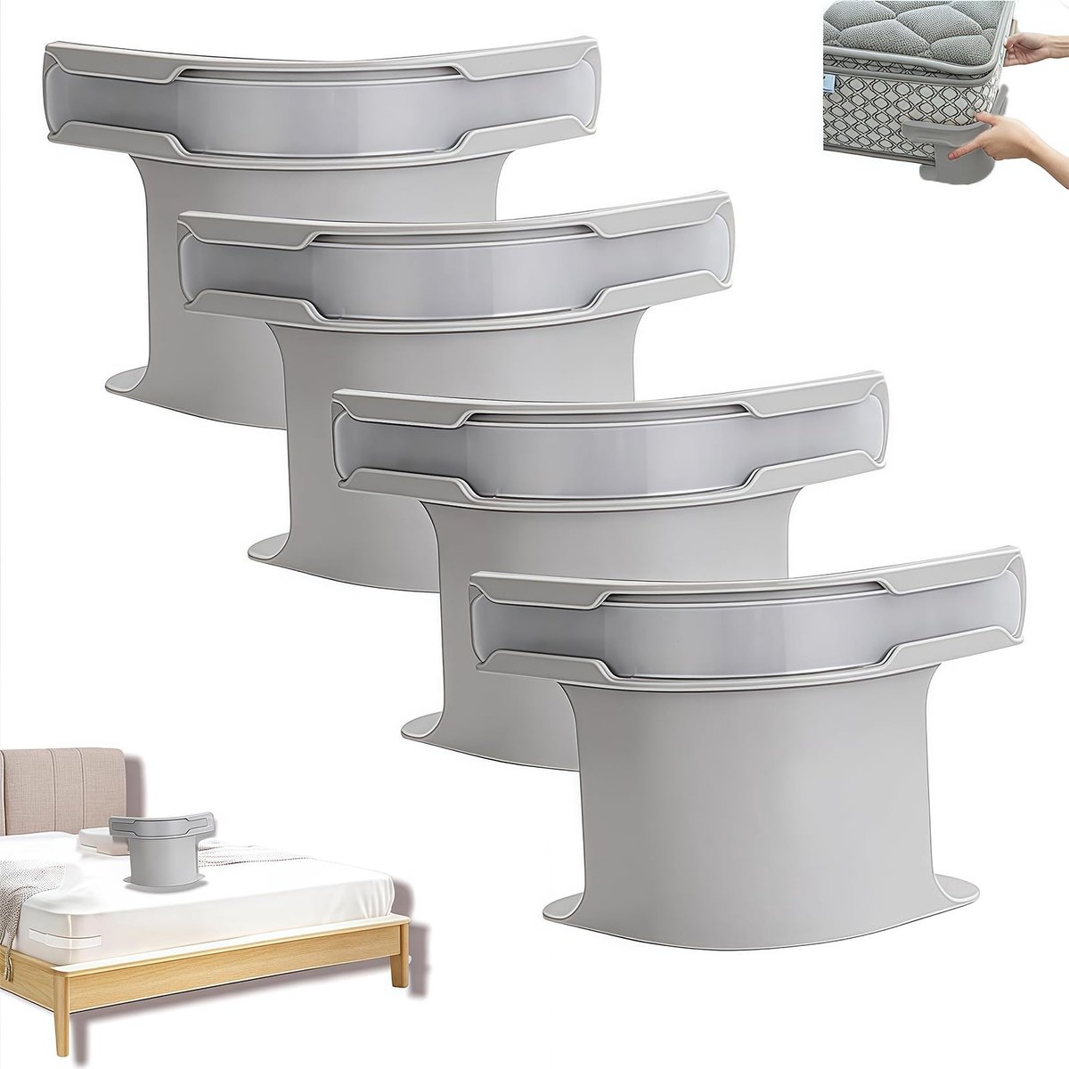 4-Stuks - Lakenhouder - Lakenspanners Set - Matrashouder Hoekclips - met Siliconen Banden - Naaldloze Dekbedgrijpers - tegen Kreukels en Verschuiving - voor Dikke Matrassen - Model Universeel - Grijs