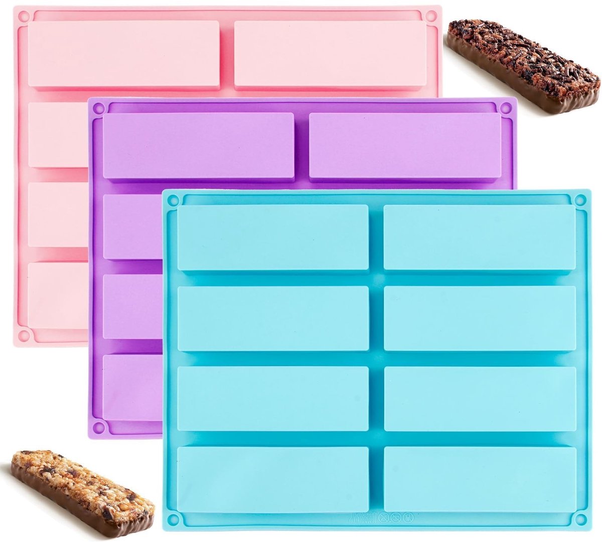 Set van 3 Silicone Mallen voor Cereal Bars en Chocolade - Non-Stick en Ovenbestendig