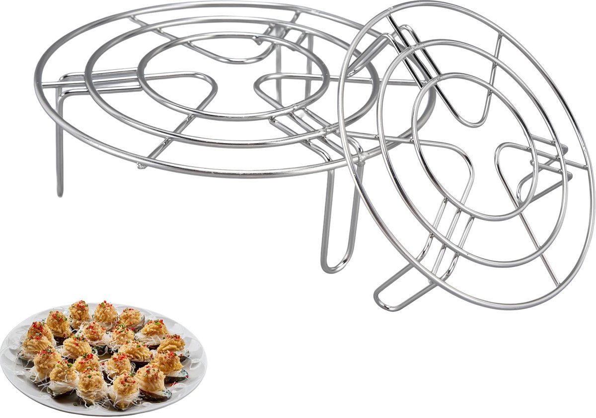 2 Stuks RVS Stoomrek voor Airfryer en Drukpan - 15.5cm - Hittebestendig en Makkelijk Schoon te Maken