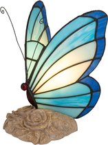 Tiffany tafellamp Vlinder - Blauw - H 24 cm - Glas in lood - Decoratieve figuurlamp - Warm licht | RORUVERA