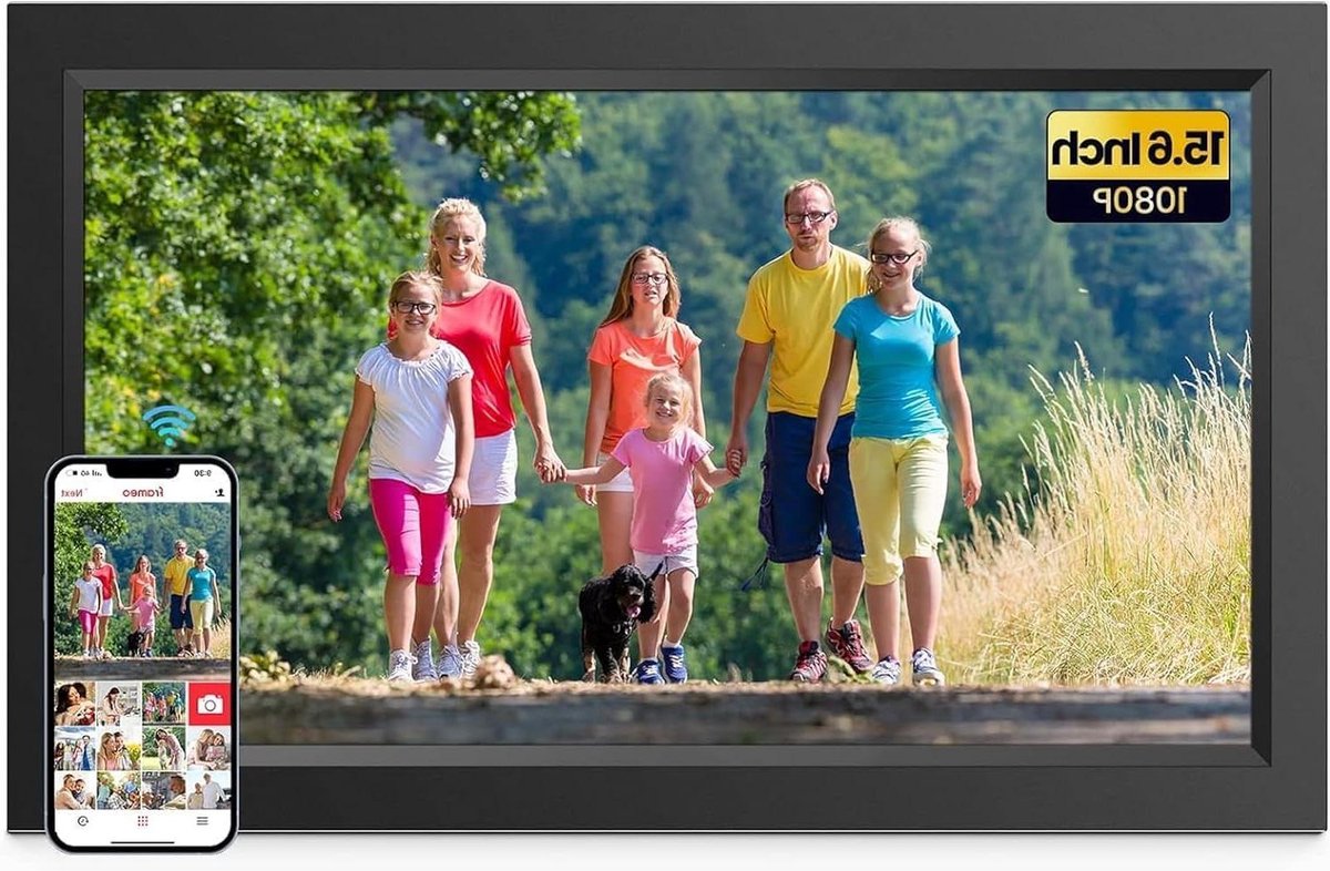 XElectron 15,6 inch grote digitale fotolijst, WiFi digitale fotolijst met 16 GB opslag en SD-kaartsleuf/USB-poort, gratis opslag, 1920 x 1080 IPS FHD-touchscreen - cadeau voor vrienden en familie