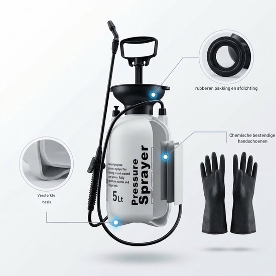 TETRA Tools Drukspuit 5 Liter Zuurbestendig - Druksproeier voor Onkruidverdelger en Tuinsproeier - Incl. Chemie Handschoenen van Merkloos	 — afbeelding 3