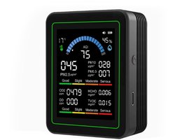 10-in-1-deeltjesmeter – geschikt voor binnenshuis – multifunctionele alles-in-één-meter – oplaadbaar via USB – CO₂-meter, luchtkwaliteitsmeter, vochtigheidsmeter, temperatuurmeter, koolstofmeter
