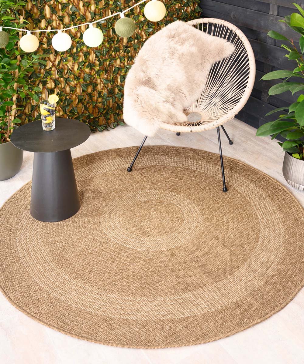 Jute buitenkleed rond - Sunset Spirit beige/wit 120