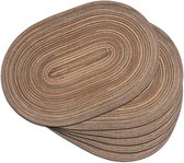 6 Stuks -Placemats - Onderzetters - Ovaal Placemat- Geweven - Hittebestendig tot 85°C - Antislip - Afwasbaar - Katoen/Polyester - Bruin - 45x30 cm
