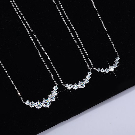 Goldpulse - Zilveren Ketting Dames - S925 Ketting met Moissanite - Verstelbare Lengte - Sieraden