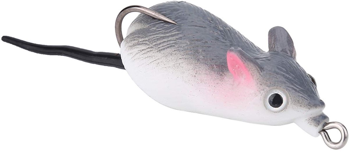 Soft Lures Vissersaas - Kunstmatige Vloeiende Muisvorm met Dubbele Haak voor Snoek en Baars - Lichtgrijs