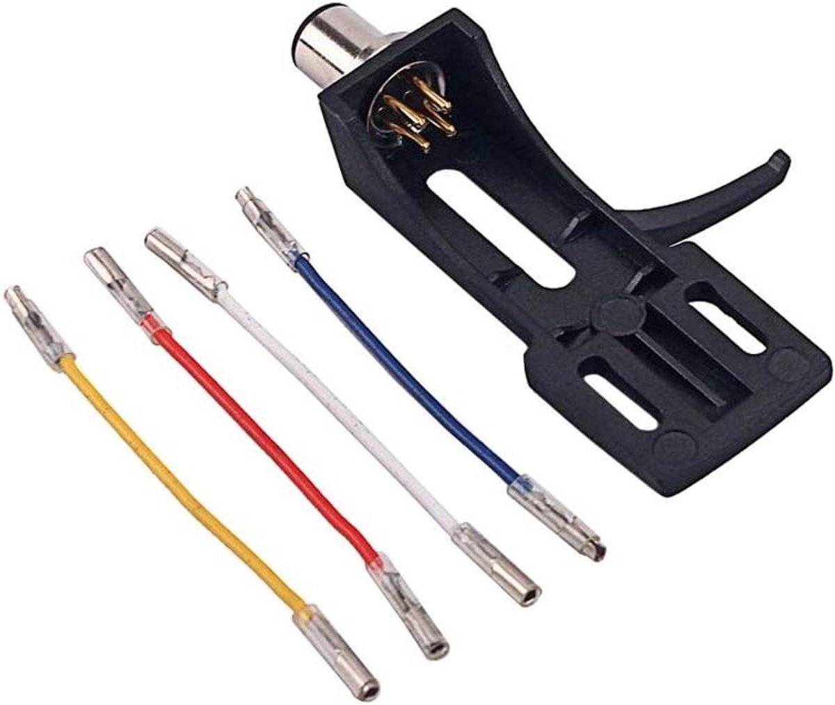 Allecto- Universele Draaitafel Headshell Mount - LP Phono - 4 Lead Draden - Geschikt voor Diverse LP Plattenspelers - Zwart/Aluminium - Vervangende Phono Naaldhouder met Draden voor Vinylspeler