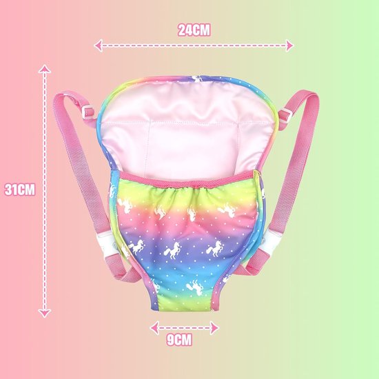 Rugzak voor poppen 45 cm met verstelbare schouderbanden in regenboogkleuren - Speelgoed voor kinderen - Cadeau-ideeën — afbeelding 3