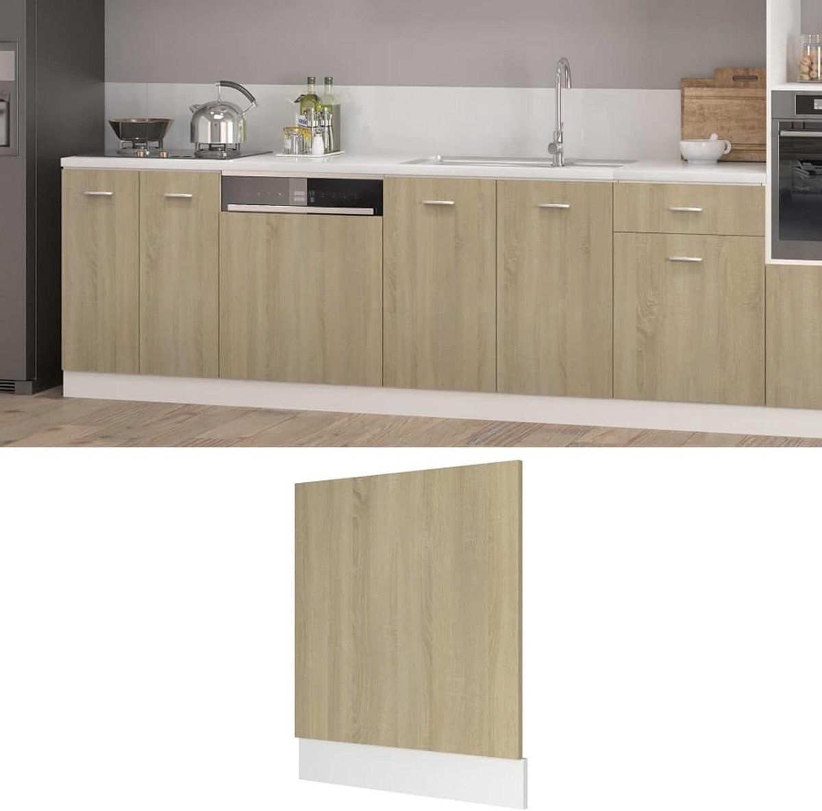 Vaatwasser Voorplaat Keukenpaneel Vaatwasser Keuken Integreren Duurzaam Spaanplaat 59.5 x 3 x 67 cm Sonoma Eiken