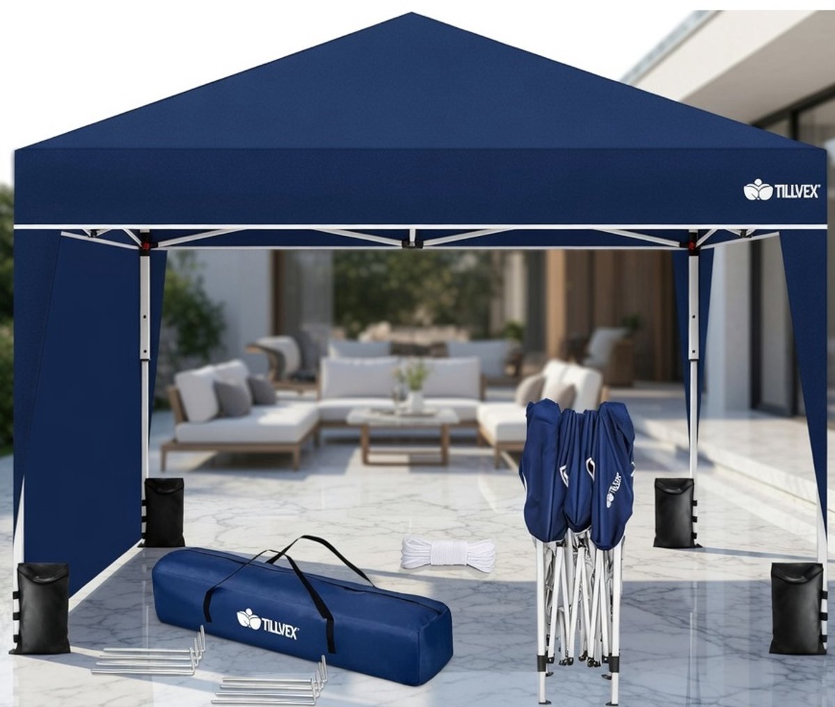 Premium Tuinpaviljoen 3x3m | Pop-up Vouwtent Waterdicht & UV-bescherming 50+ | In Hoogte Verstelbaar | Inclusief 2 Zijpanelen & Draagtas | Partytent voor Tuin, Terras, Camping & Evenement – medahomestore